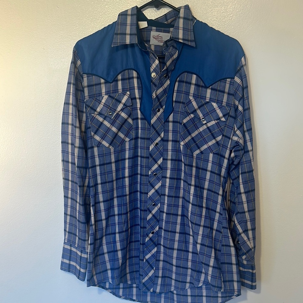 Kenny Rogers vintage Men's Blue Plaid Western Shirt
